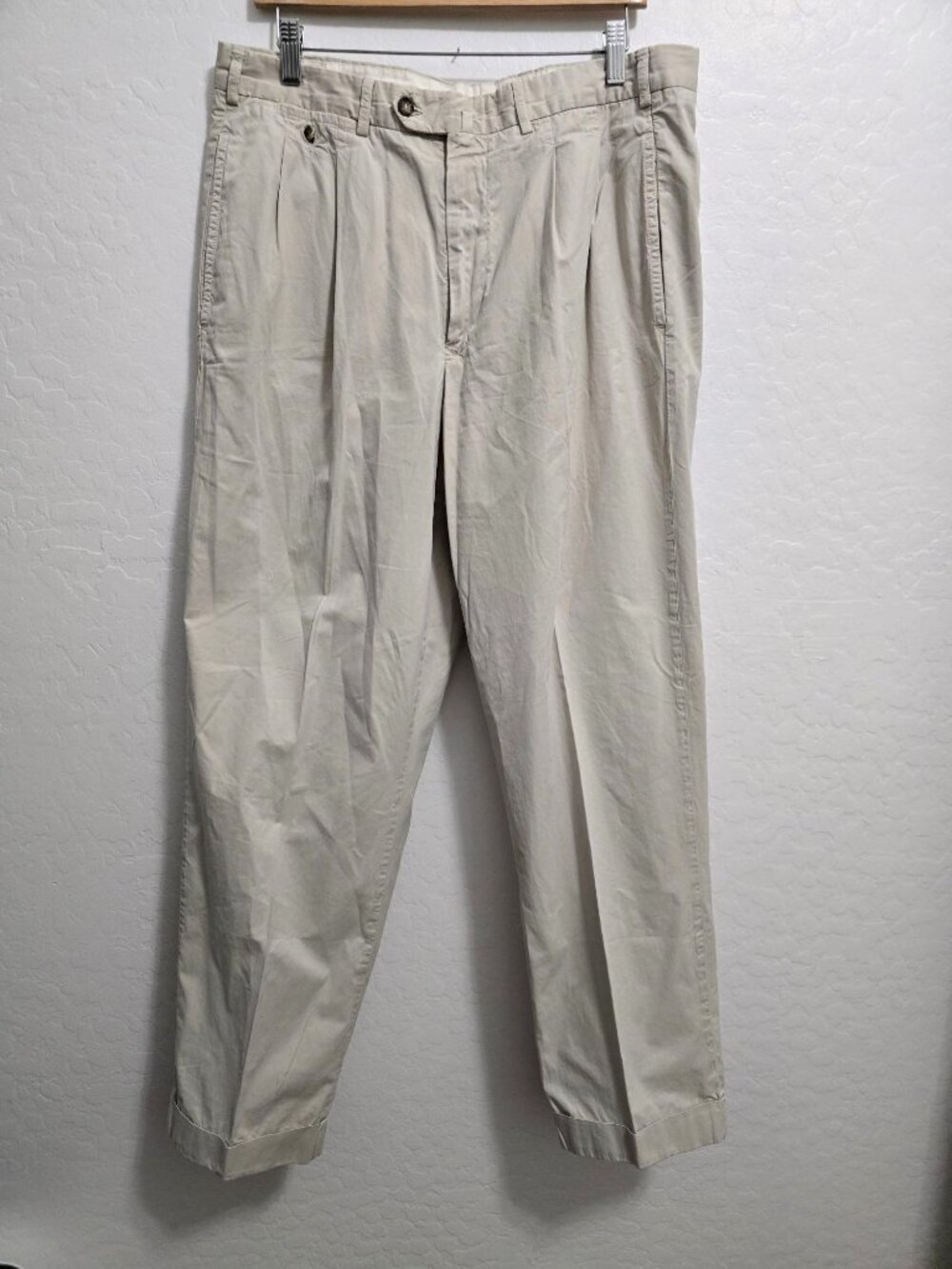 Faconnable Beige Pleated Mens Chino Khaki Pants Size 36 READ